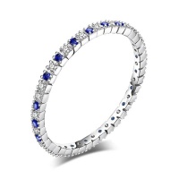 Lucky Silver Sterling Silver Designer Created Blue Spinel Eternity Ring Photo
