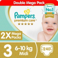 Pampers Premium Care - Size 3 Double Mega Pack - 240 Nappies Photo
