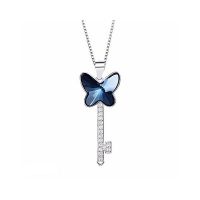 CDE 925 Sterling Silver Butterfly Key Necklace With Swarovski Crystals Photo
