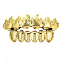 Teeth Grillz in Gold with Flaming Fire Upper Row Design Photo