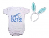 Qtees Africa Happy Easter 2020 Boy Baby Grow & Bunny Ears - Short Sleeve Photo