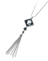 YALLI - Black Crystal and Tassel Chain Necklace Photo