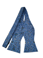 100% Silk Premium Bowtie - Blue/Silver Floral Nature Design Photo