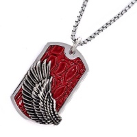 Xcalibur Steel Red Leather Textured Disc With Wing Pendant On Chain Photo