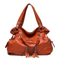 Women's Casual Soft Leather Satchel Handbag Shoulder Bag - Brown Photo
