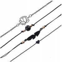 Hollow Lotus Charm Multi Layered Black Bead Bracelet Set Photo