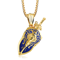 Male Gold with Blue Sword and Shield Necklace Photo