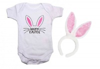 Qtees Africa Happy Easter Girl Baby Grow - Short Sleeve & Bunny Ears Photo