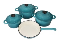 LMA Authentic 7 Piece Cast Iron Dutch Oven Cookware Set - Turquoise Photo