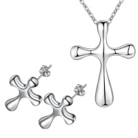 Silver Designer Cross Set with Earrings Necklace Photo