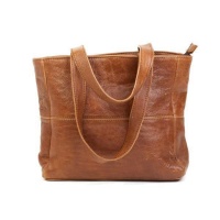 Mirelle Genuine Leather Shopper With Outside Zip - Tan Photo