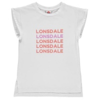 Lonsdale Junior Girls Longline T-Shirt - White/Pink - Parallel Import Photo
