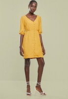 Women's Superbalist Puff Sleeve Button Through Dress - Yellow Photo