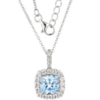 Kays Family Jewellers Aquamarine Cushion Cut Halo Pendant in 925 Sterling Silver Photo