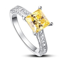 Sterling Silver Desiger Princess Cut Yellow Canary Ring 1.5ct Photo