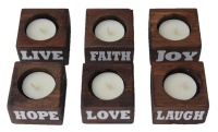 Worded Wooden Candle Holder - Set of 6 Photo