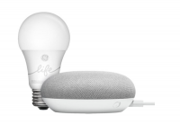 Google Home Mini Chalk & GE C-Life Smart Light Bulb Photo