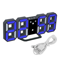 3D Modern Digital LED Table Desk Wall Alarm Clock - Black&Blue Photo