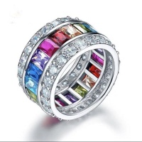 Multi-Color Stone Solid 925 Sterling Silver Cocktail Ring Photo