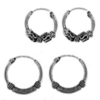 Androgyny Two Pairs of Silver Oxidized Bali Hoop Earrings-AS3 Photo