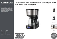 Taurus Coffee Maker With Stainless Steel Wrap Digital Black 1.2L 900W "Verona Legend" Photo