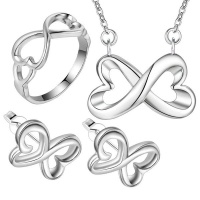 Silver Designer Eternity Heart Necklace Earrings Set and Ring Photo