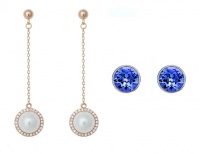Stella Luna Penny Pearl Earring Set-Swarovski Sapphire Crystal Rosegold Photo