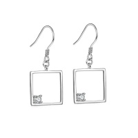 Embellished -925 Sterling Silver Hanging Drop Earrings -Square Photo