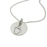 Motivational Jewellery by Swish Silver Coffee Cup Necklace with 'Life happens Coffee helps' Engraved on the Back Photo