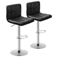 PU Leather Adjustable Barstool Swivel Pub Chairs- Set Of 2 - Black Photo