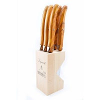 André Verdier Laguiole Steak Knife Set with Olive Wood Handle in Block Photo