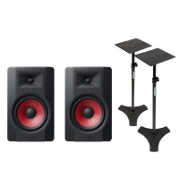M Audio M-Audio BX8 D3 Red Crimson Studio Monitors with Samson MS300 Monitor Stands Photo