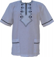 Men's Linen Embroidered Shirt - White Photo
