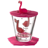 Leonardo Children's Drinking Glass Set: Flamingo Cup Saucer & Lid Bambini Photo