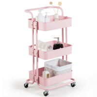 3 Tier Metal Rolling Utility Cart Trolley- Pink Photo