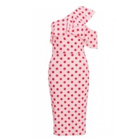 Quiz Ladies Petite Pink Polka Dot One Shoulder Midi Dress Photo