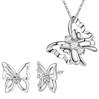 Silver Designer Butterfly Set with Earrings and Necklace Photo