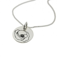 Poppy of August Birth Flower Sterling Silver Necklace Photo