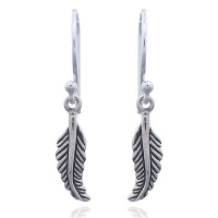 Curvy Feather Leaf Silver Dangle Earrings Photo