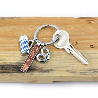 Troika Keyring Bavarian Themed with 3 Charms - Pretzel Beer and O ZAPFT IS Photo