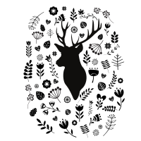 The Nordic Collection Nordic Scandianvian A3 Folk Art Wall Décor Print - 'Deer in flower field' Photo