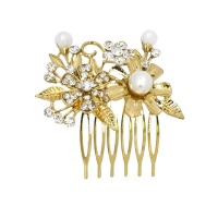 Adoria gold flower stone & pearl hair slide Photo