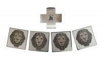 Zawadi Set Of 4 Stainless Steel Lion Design Coasters With Holder Photo