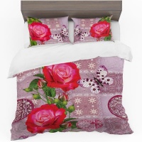 Print with Passion Quilted Flowers and Butterflies Duvet Cover Set Photo