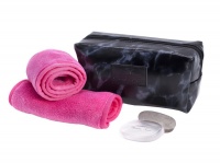 Black Marble Makeup / Toiletry Bag & Makeup Eraser Set - Pink Photo