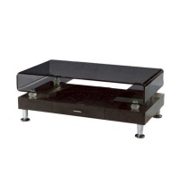 Luxurious Glass Center Coffee Table With Wooden Drawers-Black Photo