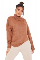 I Saw it First - Ladies Mocha Oversized Roll Neck Jumper With Turn Up Cuffs Photo