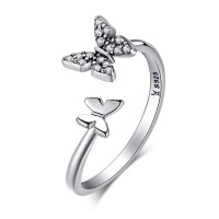 Cosmic 925 Silver Cubic Zircon Butterfly Open Finger Ring -One Size Fit All Photo