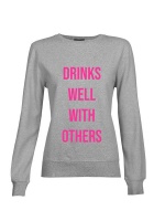 Drinks Well With Others Neon Pink on Grey Brush Fleece Sweat Top Photo