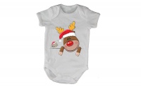 BuyAbility Peeking Christmas Reindeer & Bird - Short Sleeve - Baby Grow Photo